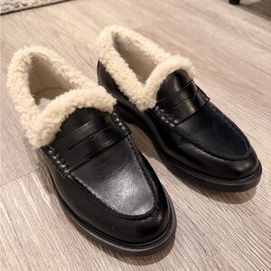 Women's Black Leather Loafers with Cream Lining